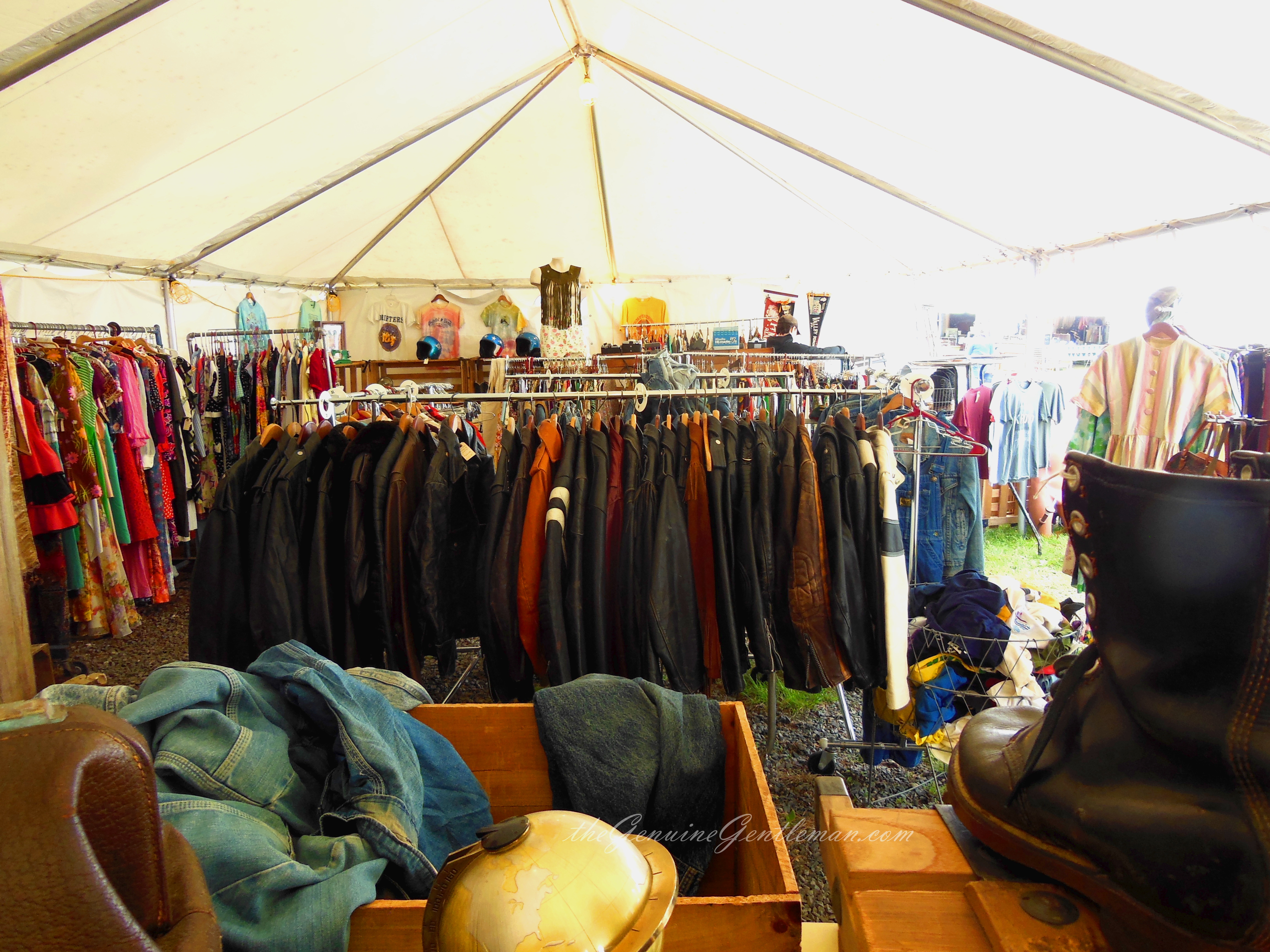 Brimfield Antique Show Vendor Rack with Leather Jackets
